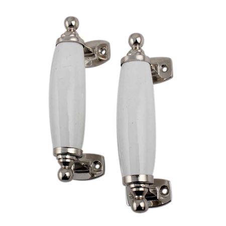 White Small Ceramic Silver Door Handle